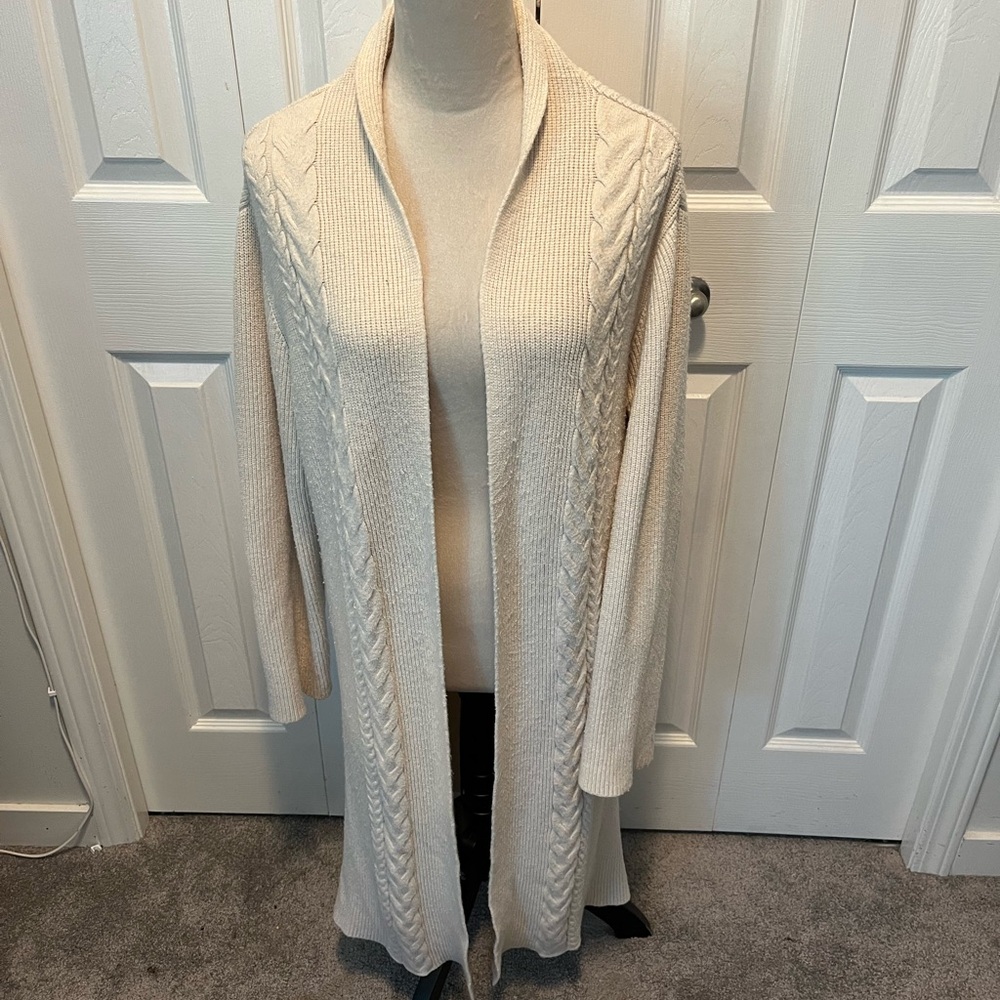Magaschoni size XL Cream Cable Knit Open Front Sweater